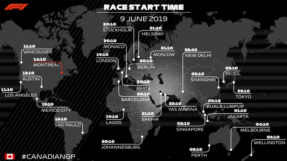 What time is the F1 Canadian Grand Prix on and how can I watch it on TV